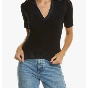 NWT Cotton Citizen Vintage Black Ribbed Ibiza Polo Tee Size X-Small